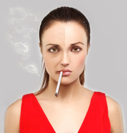 Woman smoking - shows effects on skin